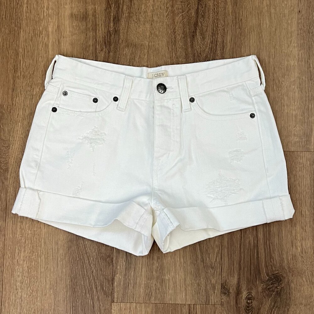 J Crew White Roll Cuff Distressed Jean Shorts Sz 24